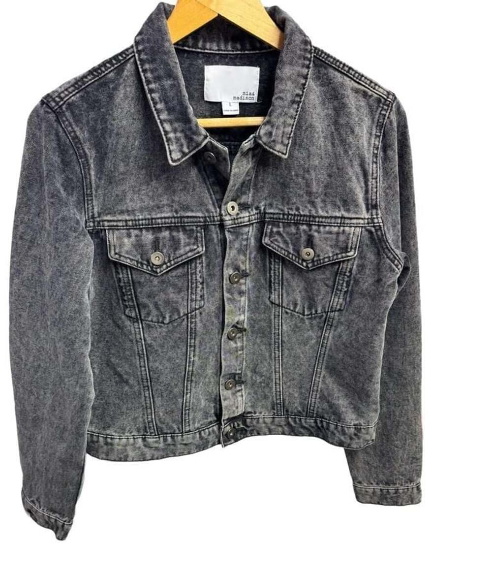 Mia & Madison Denim Jacket Size L Black Acid Wash Cotton